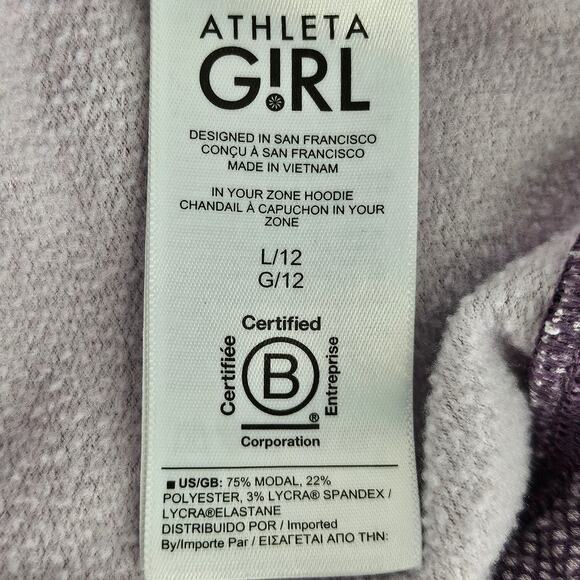 ATHLETA GIRL IN YOUR ZONE PURPLE MODAL BLEND HOODIE SWEATSHIRT - SIZE LARGE (12) - Picture 7 of 8